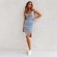 🔥HOT SALE 40% OFF✨Adjustable strap U-neck split denim bodycon cami dress