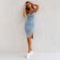 🔥HOT SALE 40% OFF✨Adjustable strap U-neck split denim bodycon cami dress