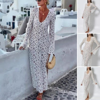 💐💐💐Elegant U-Neck Floral Lace Sheer Midi Dress