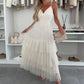 Women’s Elegant Spaghetti Strap Tiered Tulle Maxi Dress