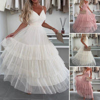 Women’s Elegant Spaghetti Strap Tiered Tulle Maxi Dress