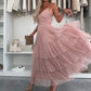 Women’s Elegant Spaghetti Strap Tiered Tulle Maxi Dress
