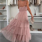 Women’s Elegant Spaghetti Strap Tiered Tulle Maxi Dress