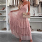 Women’s Elegant Spaghetti Strap Tiered Tulle Maxi Dress