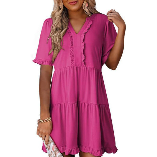 🔥2026 Summer Hot Sale 40% OFF🌈Women's V Neck Ruffle Casual A-Line Flowy Swing Shift Dress