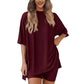 🌸Casual Oversized 2-Piece Lounge Set with Crewneck & Split Hem💃