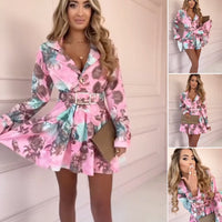 🔥Hot Sale🔥Women's Fashion Floral Waisted Long Sleeve Dresses