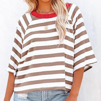 Women's Round Neck Striped Short Sleeve Casual Top