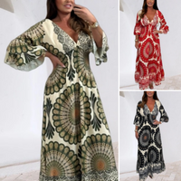 🔥Women's Retro Boho Deep V-Neck Maxi Dress🔥