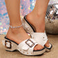 Women’s Wedge Slide Sandals with Studded Strap