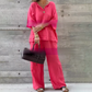 Loose Fit Short Sleeve Top & Wide Leg Pants Set