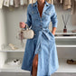 Women's Button Down Long Sleeve Denim Dress