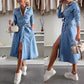 Women's Button Down Long Sleeve Denim Dress