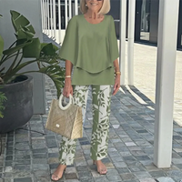 💃2025 Hot Sale🔥Women’s Printed Pants and Crew Neck Top Set