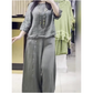 Women's Solid Color Casual 3/4 Sleeve Top Loose Button Pants 2-Piece Set