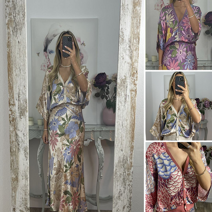 Women's V-Neck Top & Maxi Skirt 2-Piece Set