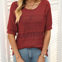 🎉This week's Special Sales - 49% OFF✨Women's Round Neck Hollow Knit Crochet Short Sleeve Sweater