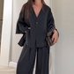Women's Elegance V-Neck Top & Wide-Leg Pants Set