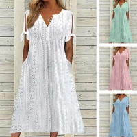 💃Women's Elegant V-Neck Hollow-Out Solid Dress