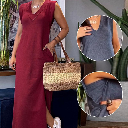 💕Women's V-Neck Sleeveless Split Maxi Dress
