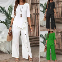 Women's Irregular Hem Top & Wide Leg Pants Two-Piece Set