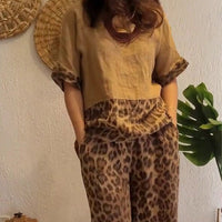 Stitched short-sleeved + wide-leg pants set 👖|Street art sense 🎨 of color block collision