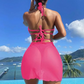 Solid Color Halter Bikini 3-Piece Set