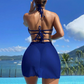 Solid Color Halter Bikini 3-Piece Set