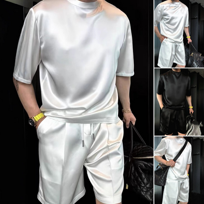 ⏳55% OFF🔥High Quality Men's Mercerized Cotton Casual Solid Color Top and Shorts Two-Piece Set【Loose fit, suitable for all occasions】