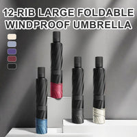 ⏳Limited stock available - while stocks last⏰12-Rib Large Foldable Windproof Umbrella🌂