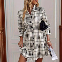 👗Women’s Graceful Plaid A-Line Shirt Dress