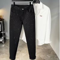 💥Christmas Sale 40% OFF👖 Rhinestone Embellished Slim-Fit Black Denim Jeans - Stretch Comfort with Sparkling Waistband for a Dazzling Look 💎🖤