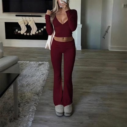 👚 40% OFF! 💫 WOMEN'S 2-PC CROP TOP SET - Flowy High-Low Hem & Wide-Leg Pants, Soft Breathable Fabric for Yoga and Casual Wear 🌸🧘‍♀️