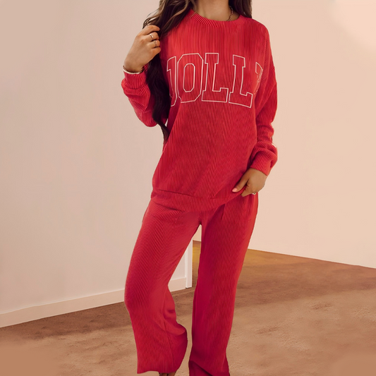 ⏳40% off⏰Festive Stripe 2-Piece Set: Long-Sleeve Top & Drawstring Wide-Leg Pants👚👖