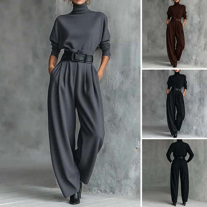 👗40% off🧵Women’s Elegant Turtleneck Top & High-Waist Pants Set (Get a Free Belt)👚👖