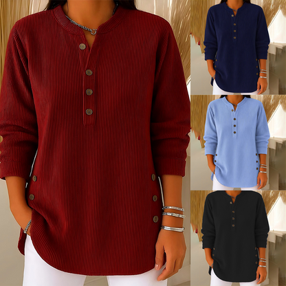 🧥40% OFF!📦Women‘s Corduroy Henley Top – Stylish, Soft & Versatile