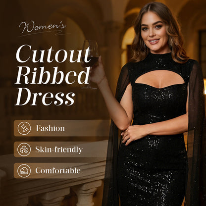 💃2026 New Arrivals 40% OFF💥Women's Cutout Ribbed Dress with Chiffon Cape