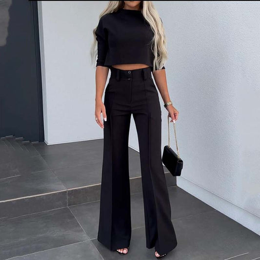 🤩40%  OFF!👖Women's Elegant Crop Top & Wide-Leg Pants Set