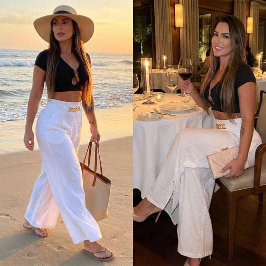 👖40% OFF!💃 Women's trousers – High waist, wide leg, with belt accent & versatile look ✨