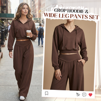 👖🌞Women’s Crop Hoodie & Wide-Leg Pants | Effortless Street Style🎐