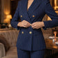 🧥40% OFF!👖 Women's Pinstripe Double-Breasted Suit Set – Structured Blazer & Wide-Leg Trousers for Power & Elegance ✨