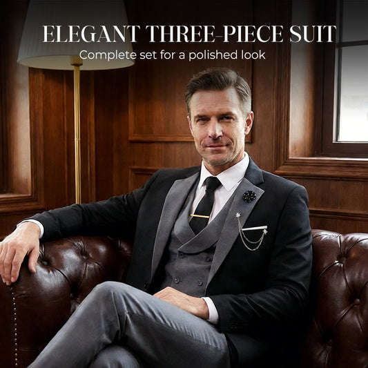 🧥New arrival 40% OFF!🤍 Modern Contrast Color Wedding Suit – 3-Piece Slim-Fit Set in Bold Black & Light Blue (8 Colors!) 👔