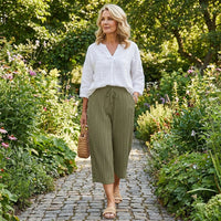 👖40% OFF NOW!🌿 Ribbed Wide-Leg Capri Pants – Elastic Waist, Comfortable Fit & Perfect for Daily Wear✨