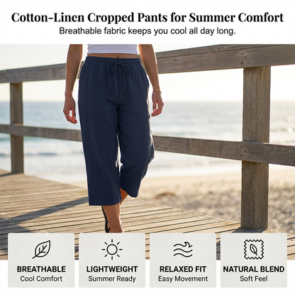 👖 LIMITED TIME 40% OFF! 🌿 Women's Cotton-Linen Blend Cropped Pants – Wide Leg, Elastic Waist, Pockets 🌱