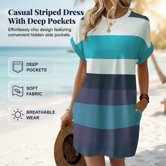 👗 50% OFF! ✨ Striped Midi Dress – Pockets, Loose Fit, Vacation, Casual ✨