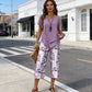 💥40% OFF !! 👗Women's 2-Piece Set – Layered Asymmetrical Tunic Top & Printed Wide Leg Pants, Breathable Polyester✨