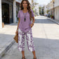 💥40% OFF !! 👗Women's 2-Piece Set – Layered Asymmetrical Tunic Top & Printed Wide Leg Pants, Breathable Polyester✨