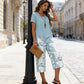 💥40% OFF !! 👗Women's 2-Piece Set – Layered Asymmetrical Tunic Top & Printed Wide Leg Pants, Breathable Polyester✨