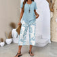 💥40% OFF !! 👗Women's 2-Piece Set – Layered Asymmetrical Tunic Top & Printed Wide Leg Pants, Breathable Polyester✨