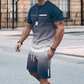 🏖️Summer Special Style !!😎Men's Gradient Color T-Shirt & Shorts Set
